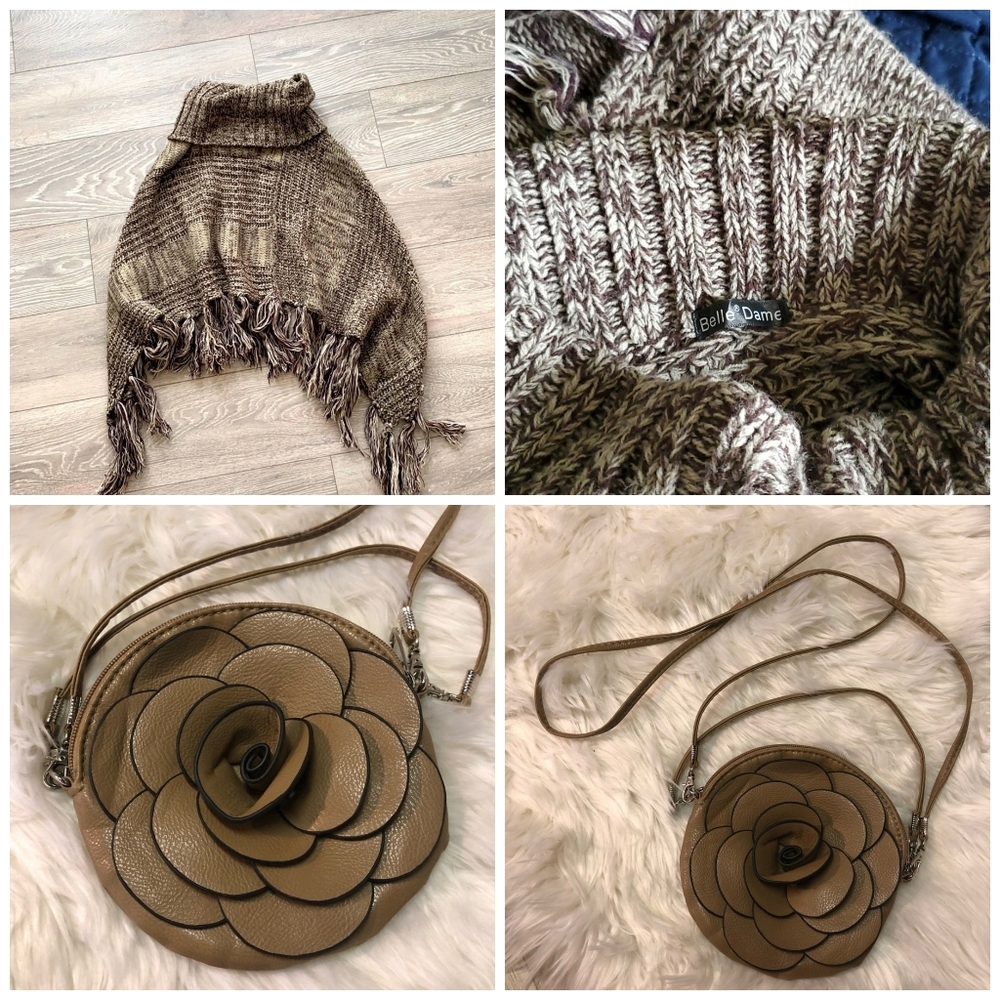 🍂 Cape Shawl with Flower purse - Belle Dame.  Lightweight and Lovely.